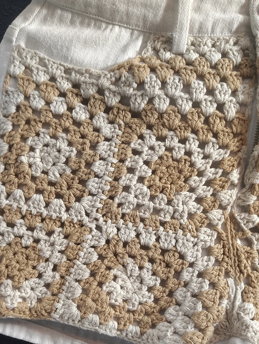 Grace White High-Waist Bohiemein 70s Artsy Crochet Denim Shorts